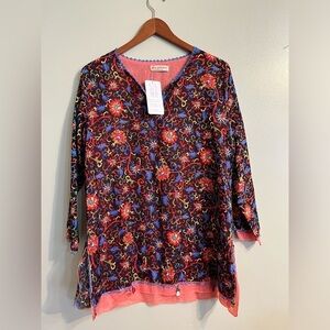 Eli’s Silebezi Womens 100% Cotton Floral Boho Lined Crochet Top Blouse Sz M NWT